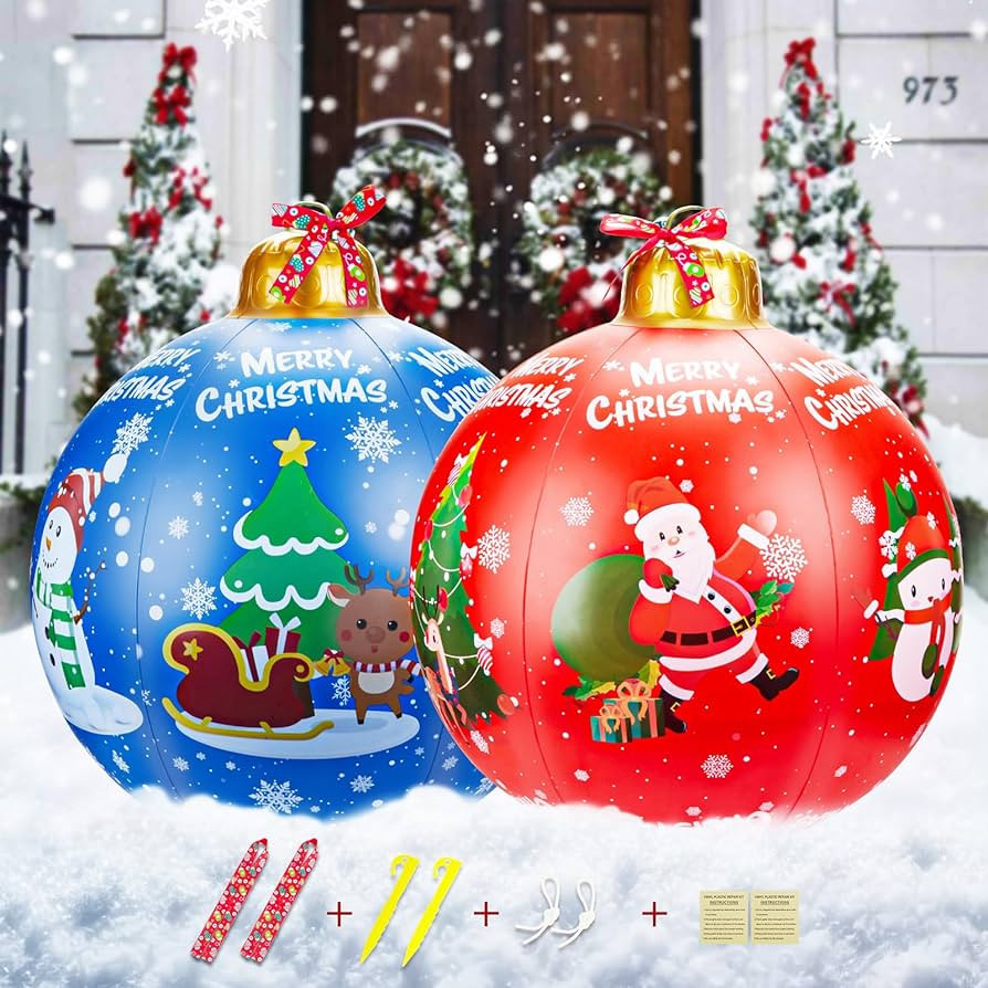 2PCS PVC Inflatable Christmas Balls with 2 Christmas Ribbon, 24'' Giant Christmas Inflatable Deco... | Amazon (US)
