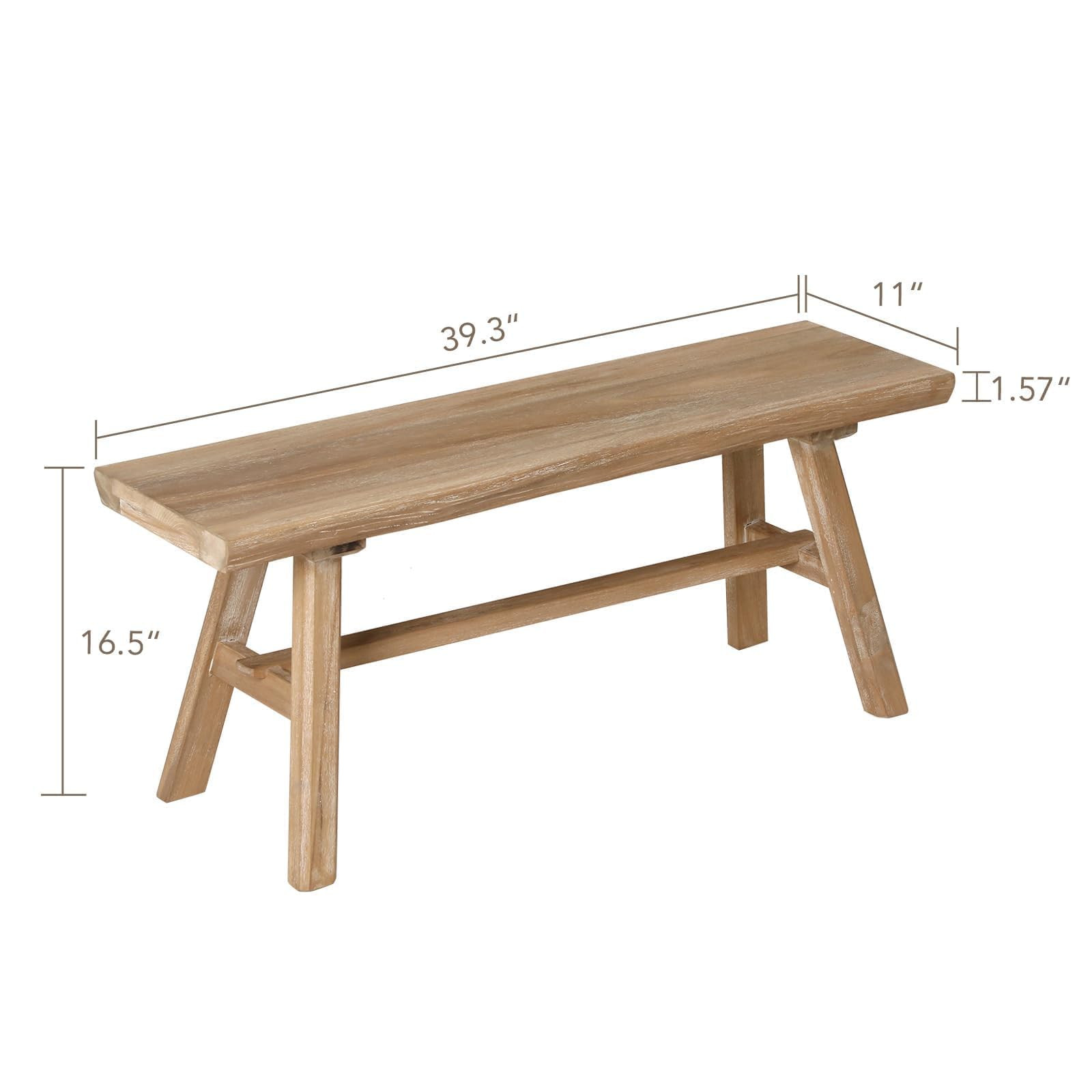 Wnutrees 39" Farmhouse Wood Bench, Rustic Solid Wood Dining Room & Entryway Bench Seat for Indoors, Easy Assembly, Natural | Amazon (US)