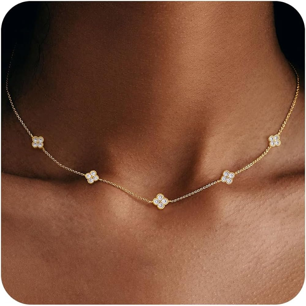 Birthstone Gold Clover Necklace for Women Trendy Choker Necklace | Amazon (US)