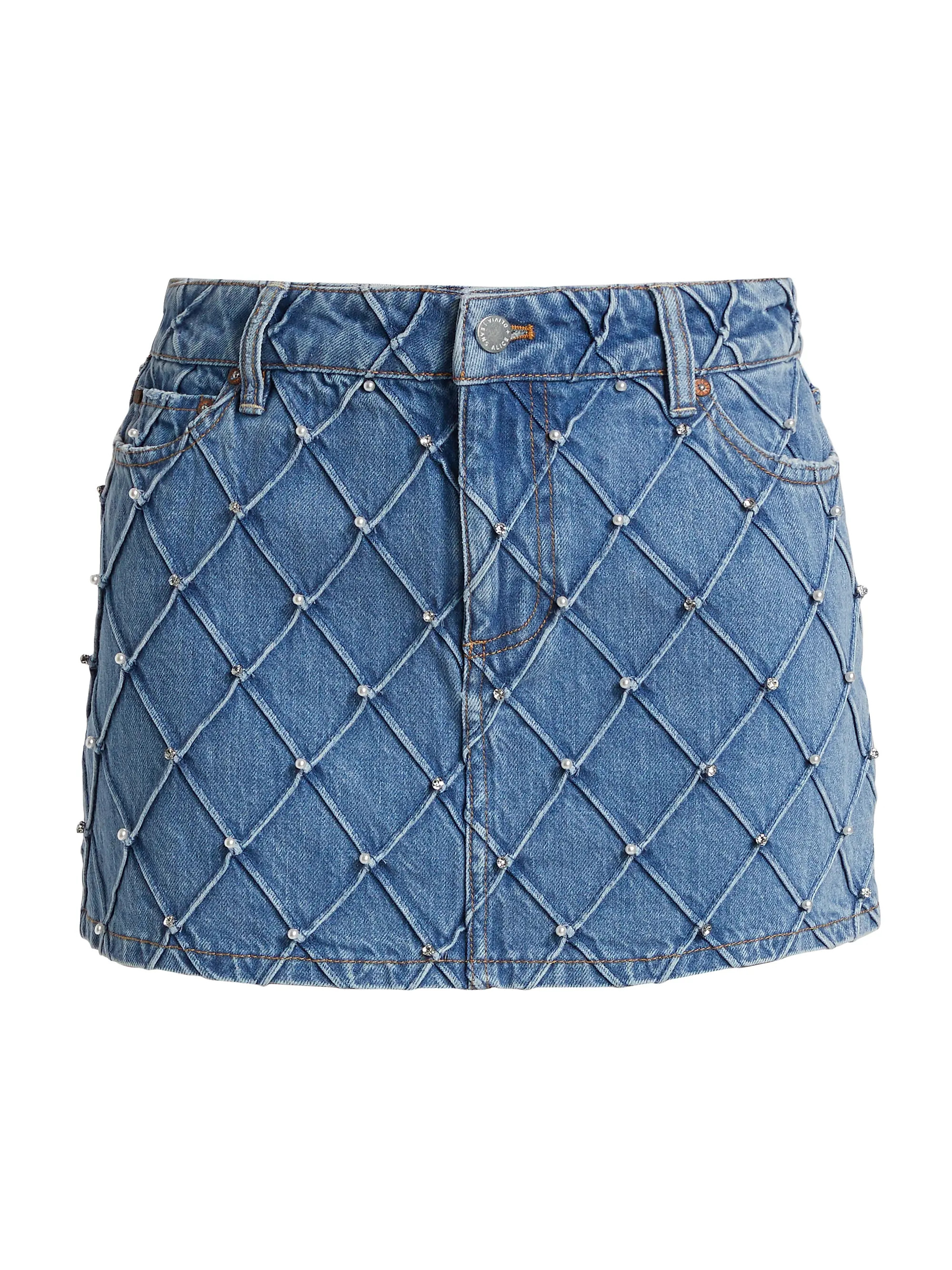 Joss Faux-Pearl Quilted Denim Miniskirt | Saks Fifth Avenue