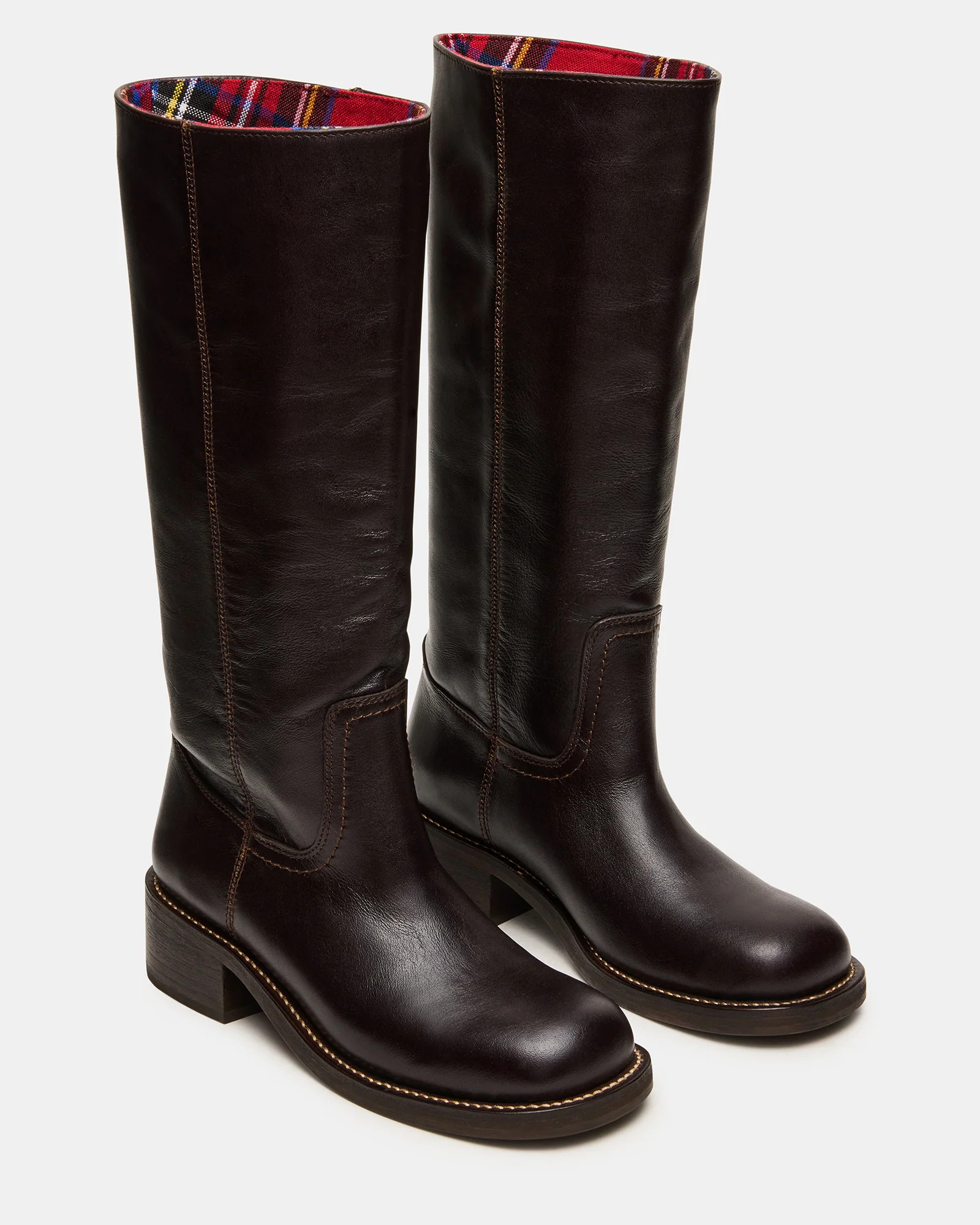 RIGGS Brown Plaid Square-Toe Women's Boot | Steve Madden (US)
