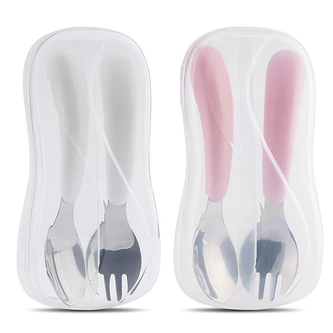 2-Set Toddler Fork and Spoon Set Kirecoo Baby Utensils Set with Carrying Case, Designed for Self ... | Amazon (US)