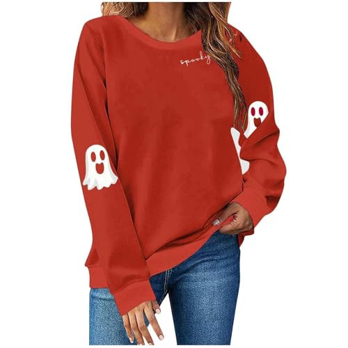 Halloween Sweatshirt Women Ghost Graphic Cute Spooky Season Pumpkin Crew Neck Long Sleeve Casual Fall Pullover Tops,cat clothes for women,cute teen clothes,halloween hoodies for women | Amazon (US)