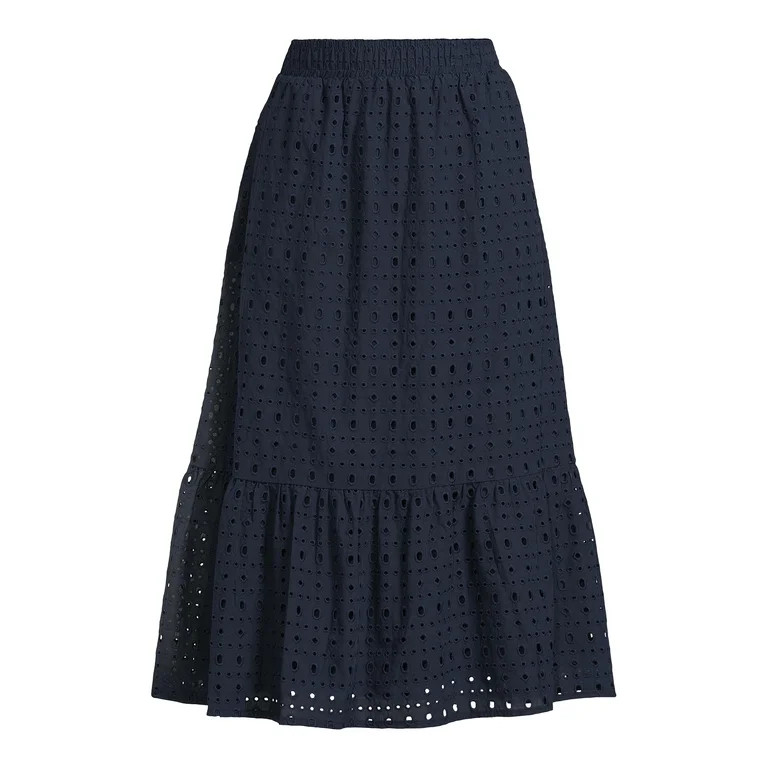 Time and Tru Women's Cotton Eyelet Midi Skirt, Sizes XS-XXXL | Walmart (US)