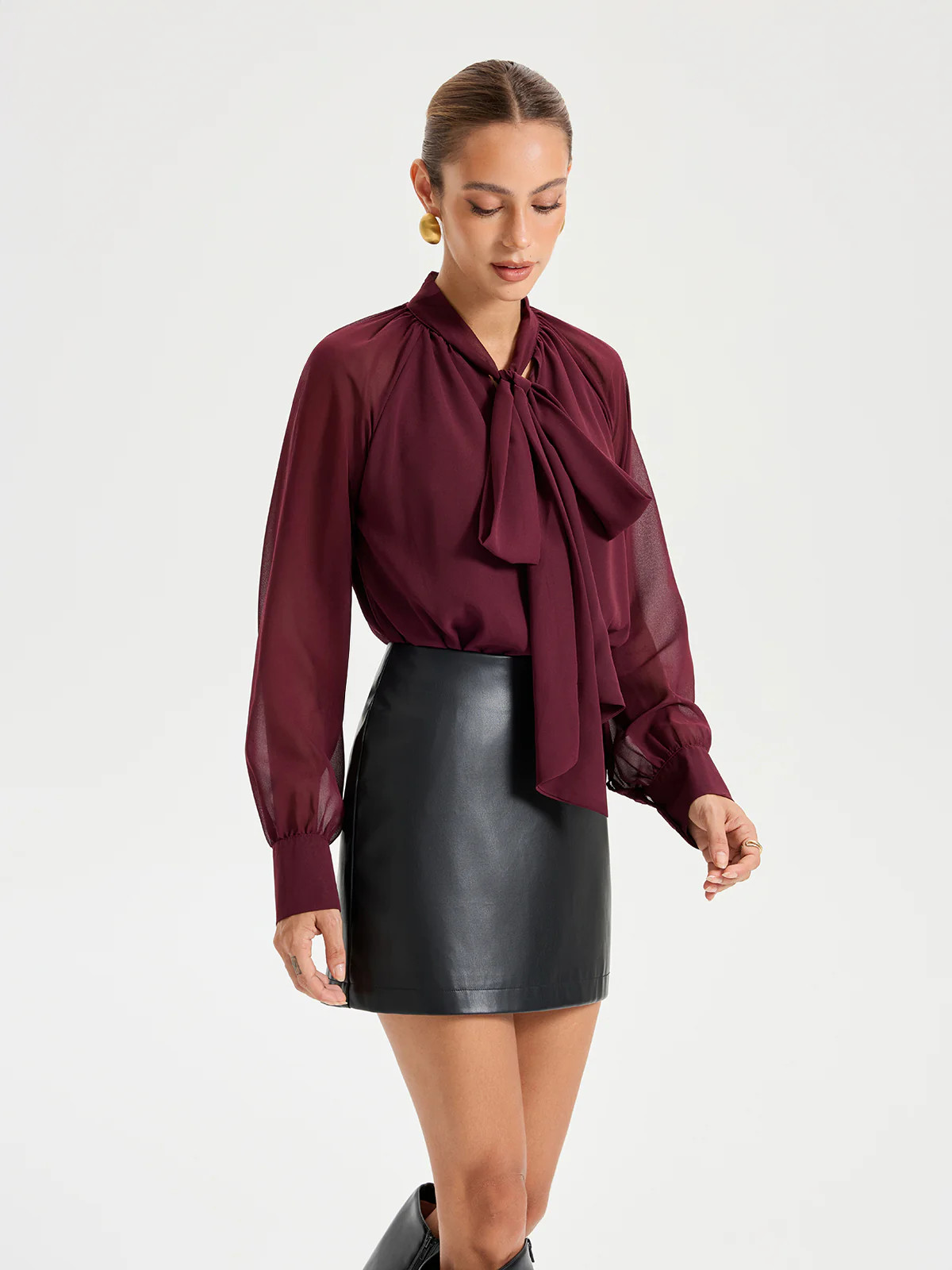 Tie Neck Long Sleeved Chiffon Blouse | Commense