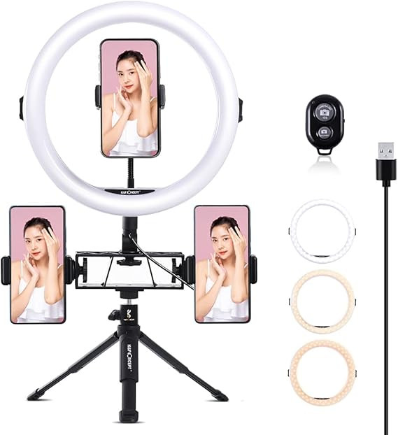 K&F CONCEPT 11 Inch Selfie Ring Light Set with Tripod Stand Cell Phone Holder 3 Light Modes Smart... | Amazon (US)