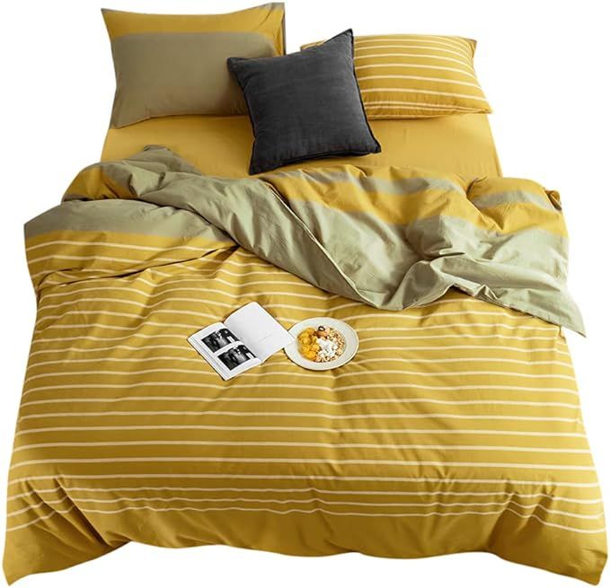 MKXI Striped Duvet Cover Set King Washed Cotton Yellow Bedding Mustard Bedroom Collection Stripes... | Amazon (US)