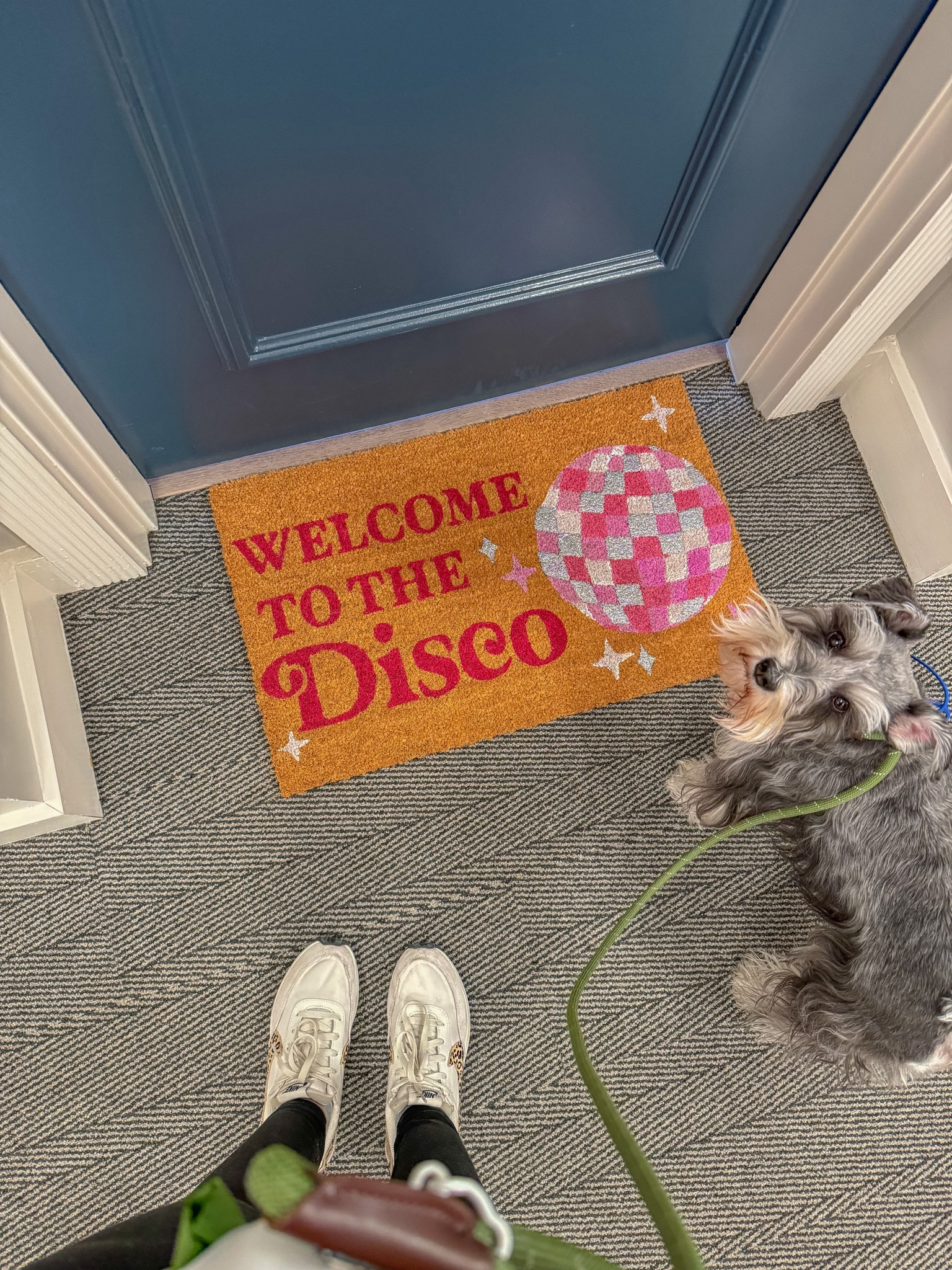 Cute welcome mat, disco welcome mat, disco ball decor, dopamine decor, doormat on sale, doormat under $15, white and leopard Nikes

#LTKshoecrush #LTKhome #LTKsalealert