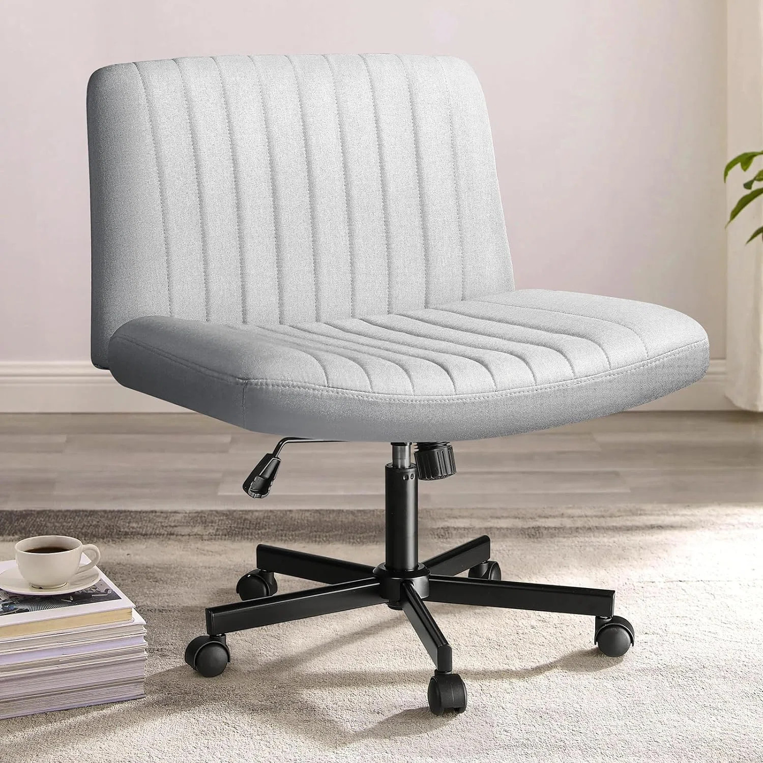 Caelie Criss Cross Legged Office Chair, Armless Office Desk Chair With Wheels | Wayfair North America