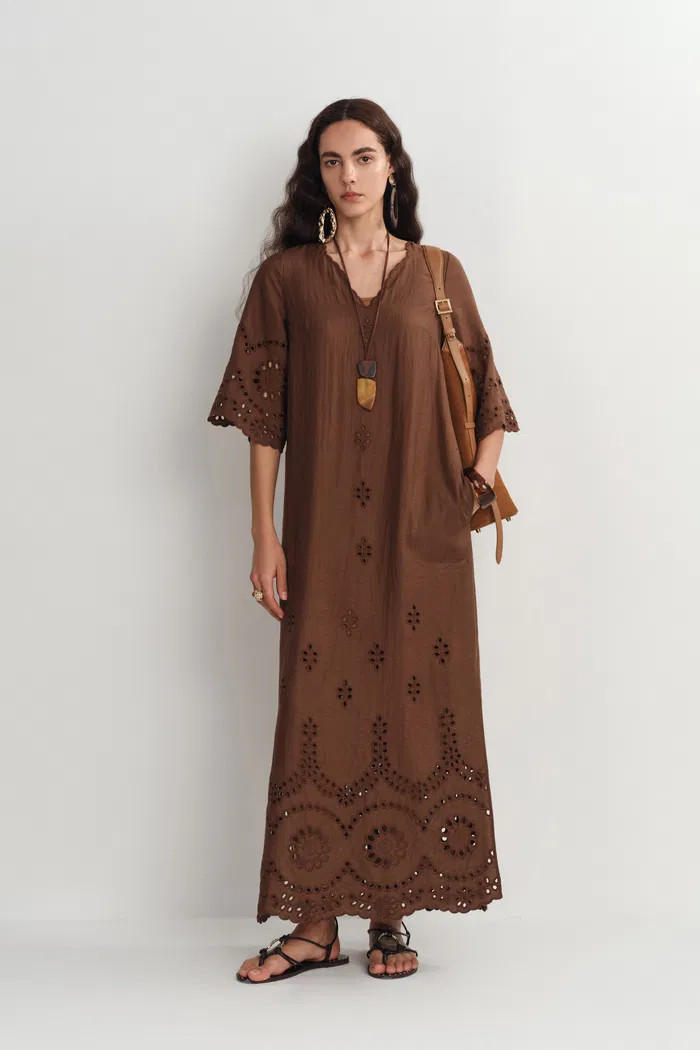 Sienna Embroidered Robe Dress in Linen Blend | Fabrique