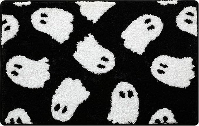 Ghost Bathroom Rug 20x32 Inch Black, Soft and Absorbent Tufted Halloween Bath Mat Non Slip Washab... | Amazon (US)