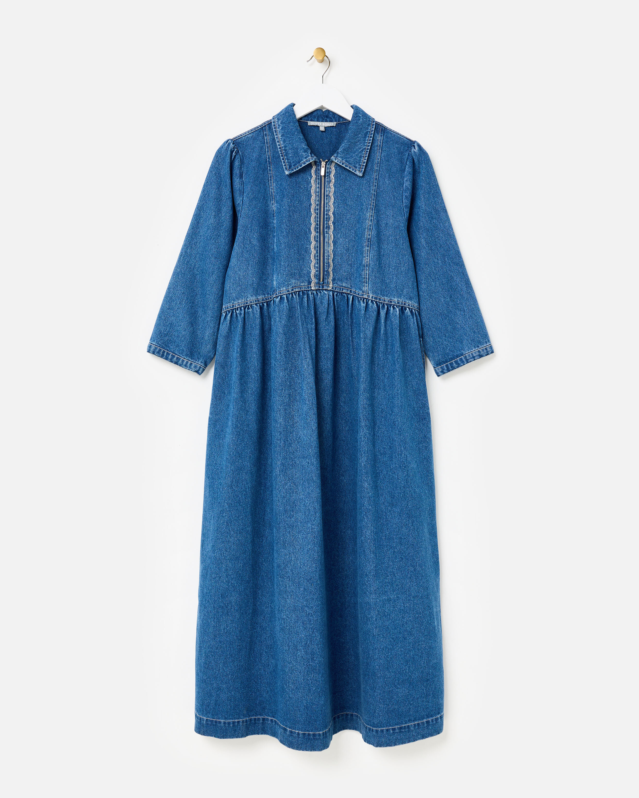 Blue Denim Zip Front Collared Midi Dress | Oliver Bonas | Oliver Bonas (Global)