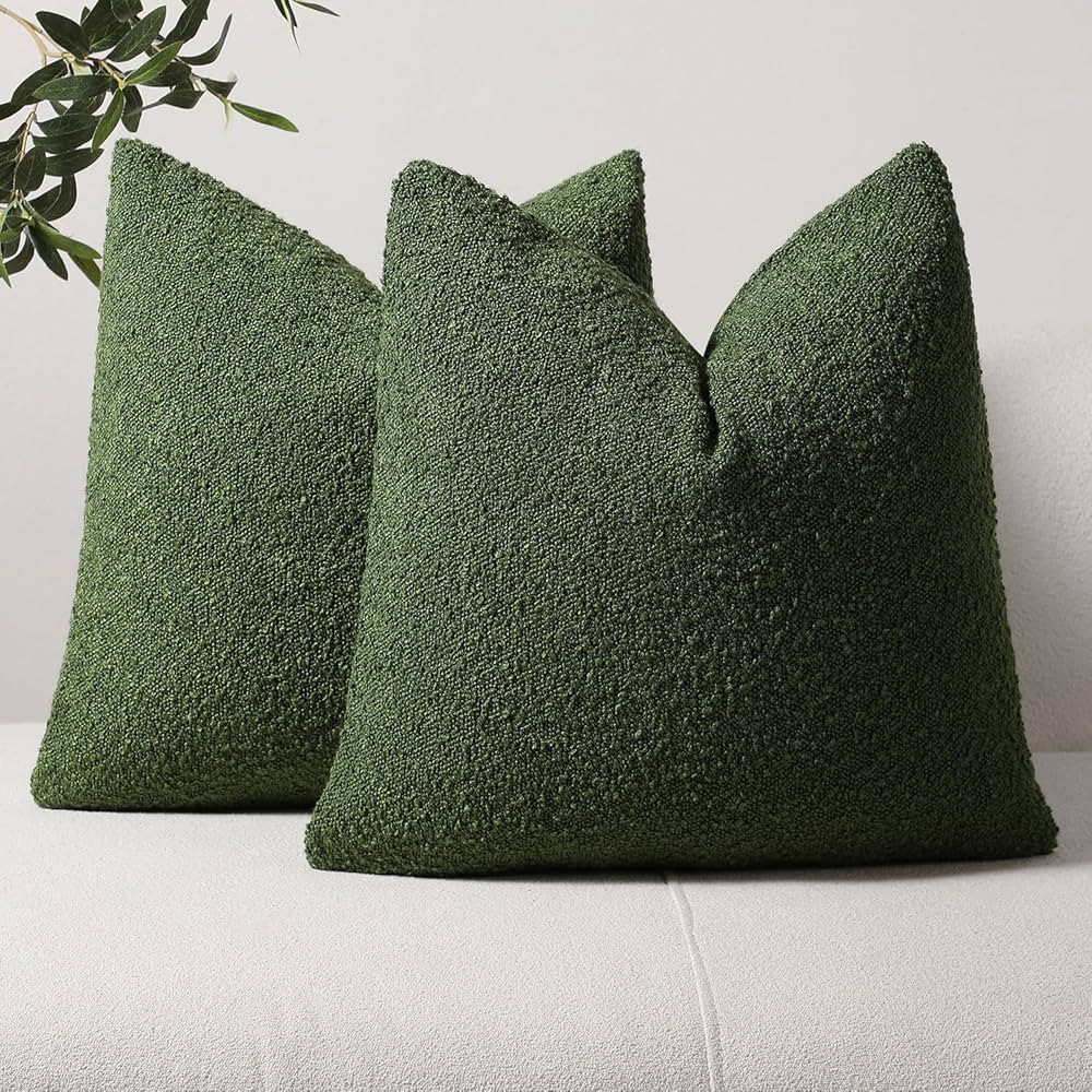 DEZENE Textured Boucle Throw Pillow Covers 18x18 Green for Bed Couch Sofa Living Room, Pack of 2 ... | Amazon (US)