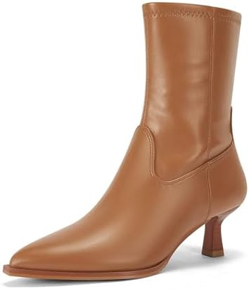 Coutgo Womens Pointed Toe Ankle Boots Stacked Kitten Low Heel Side Zipper Fall Booties Shoes | Amazon (US)