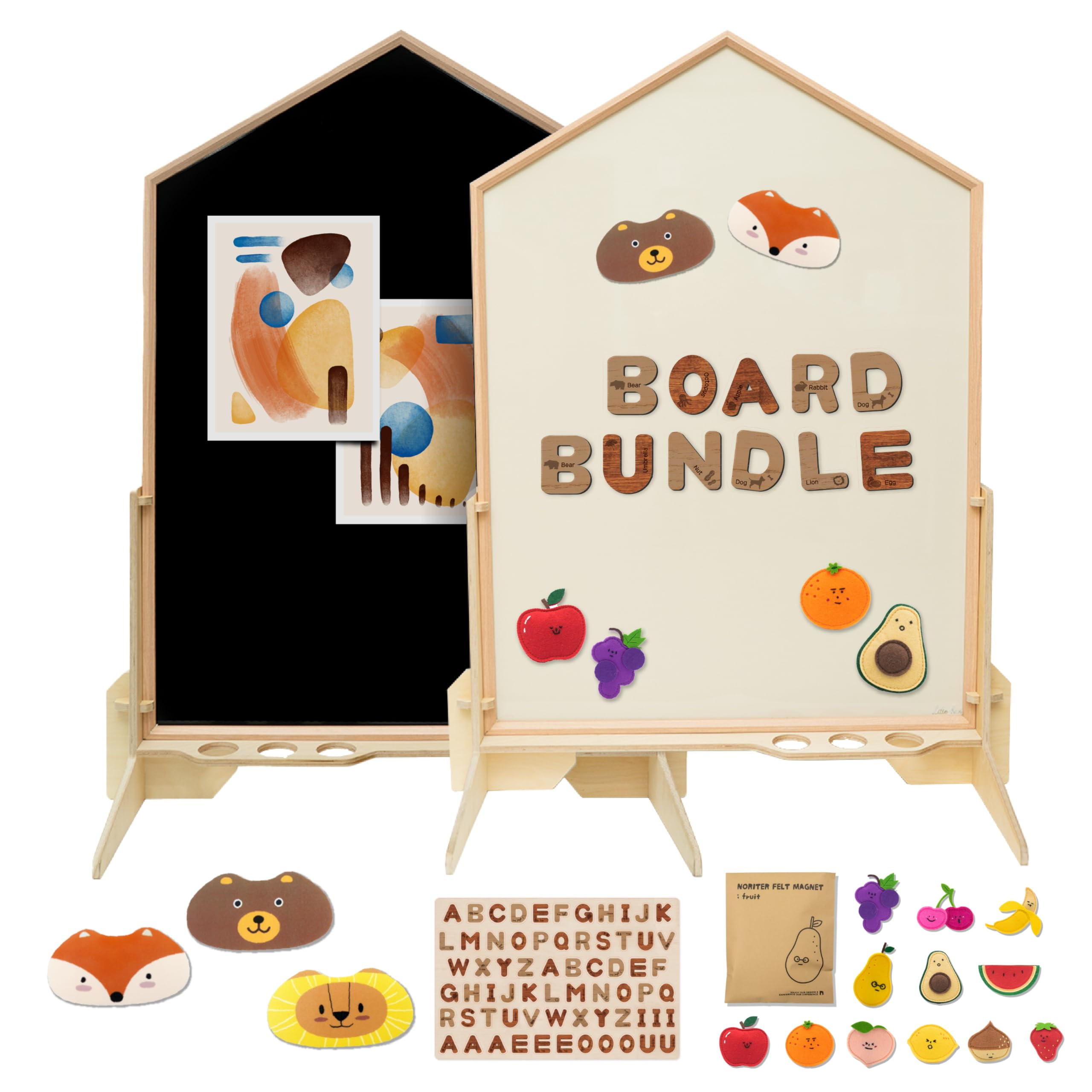 NORITER PROJECTㅣDream Bundle (Double-Sided Magnetic Marker Board + Birchwood Stand + Alphabet Magnets + Fruit Felt Magnets + Magnetic Eraser Set (3)) ㅣMade in Korea | Amazon (US)