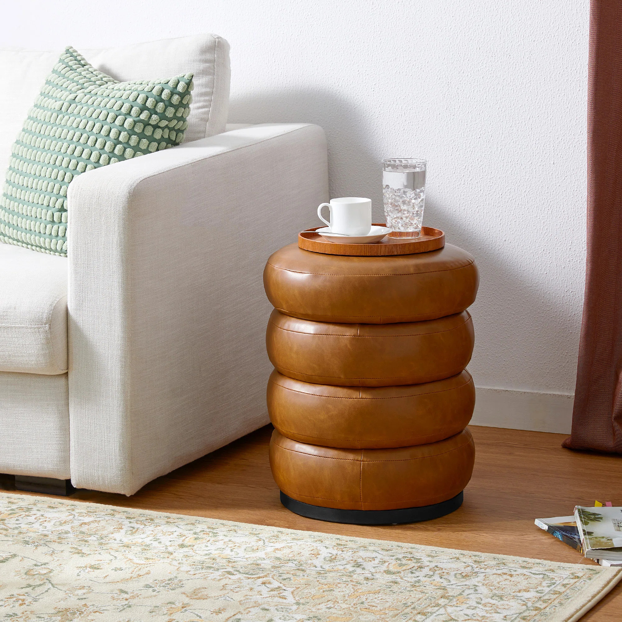 Berdi 15.5" Wide Genuine Leatherette Round Storage Ottoman | Wayfair North America