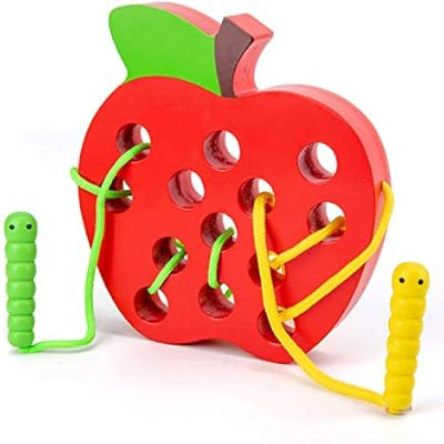 Wooden Apple Lacing Toy with 2 Worms, WOOD CITY Fine Motor Skills Toys, Airplane Travel Toys, App... | Amazon (US)