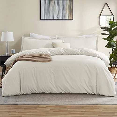 Amazon.com: Nestl Off White Duvet Cover Queen Size - Soft Queen Duvet Cover Set, 3 Piece Double B... | Amazon (US)