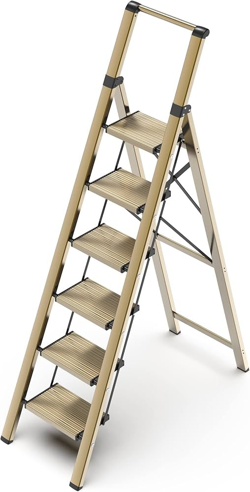 GameGem 6 Step Ladder for 12 Feet High Ceiling, Lightweight Aluminum Folding Step Stool with Conv... | Amazon (US)