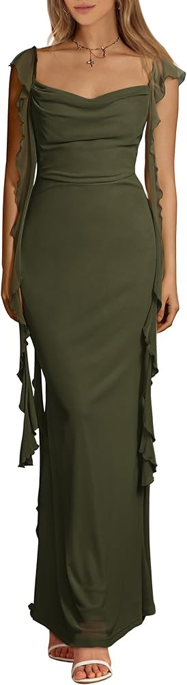 PRETTYGARDEN Womens Sleeveless Ruffle Cocktail Party Maxi Bodycon Dresses | Amazon (US)