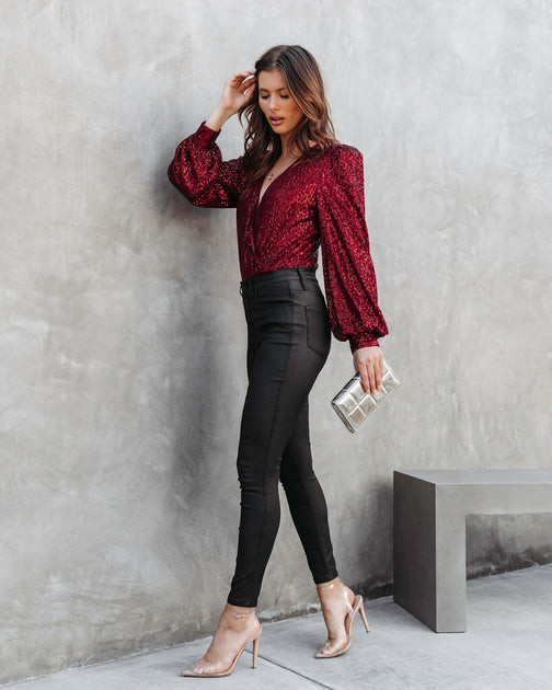 Shine Like No Other Sequin Bodysuit - Burgundy | VICI