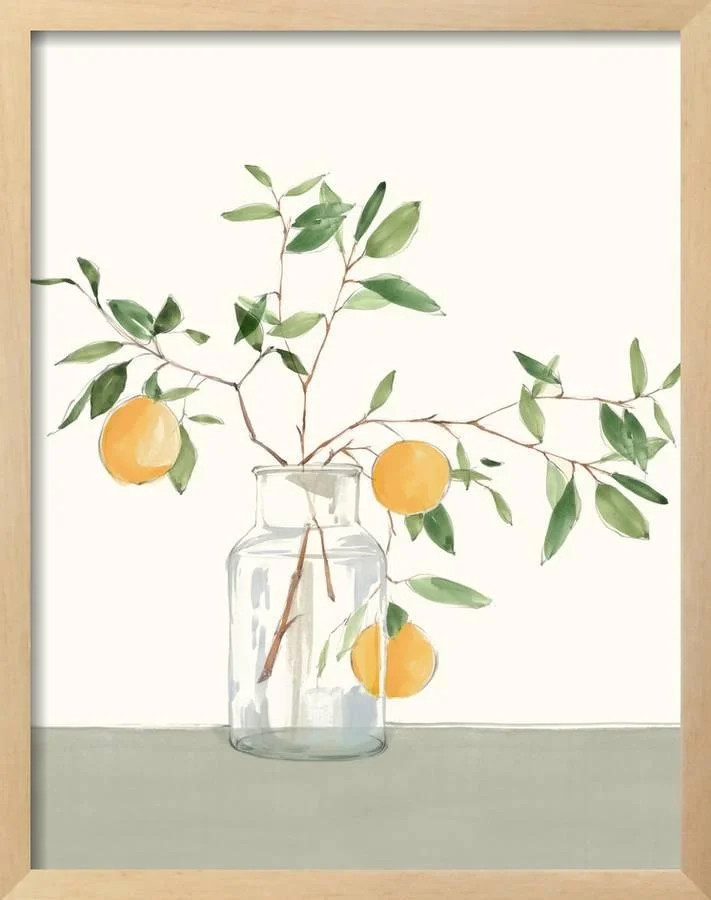 Sweet Lemonade Botanical Framed Stretched Canvas Print Wall Art, 15x19, Natural Color Frame - Wal... | Walmart (US)