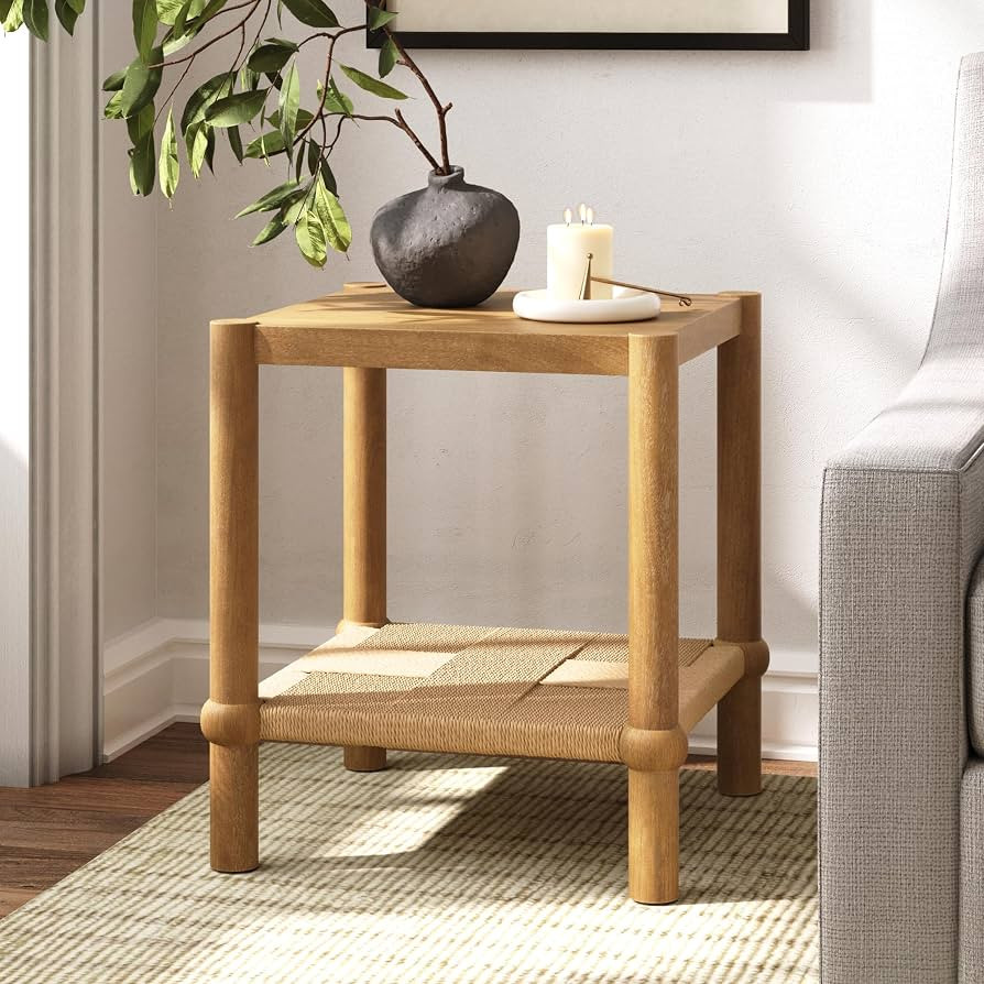 Nathan James River Modern Coastal Side Table with Solid Wood Legs and Seagrass Storage Shelf, Lig... | Amazon (US)