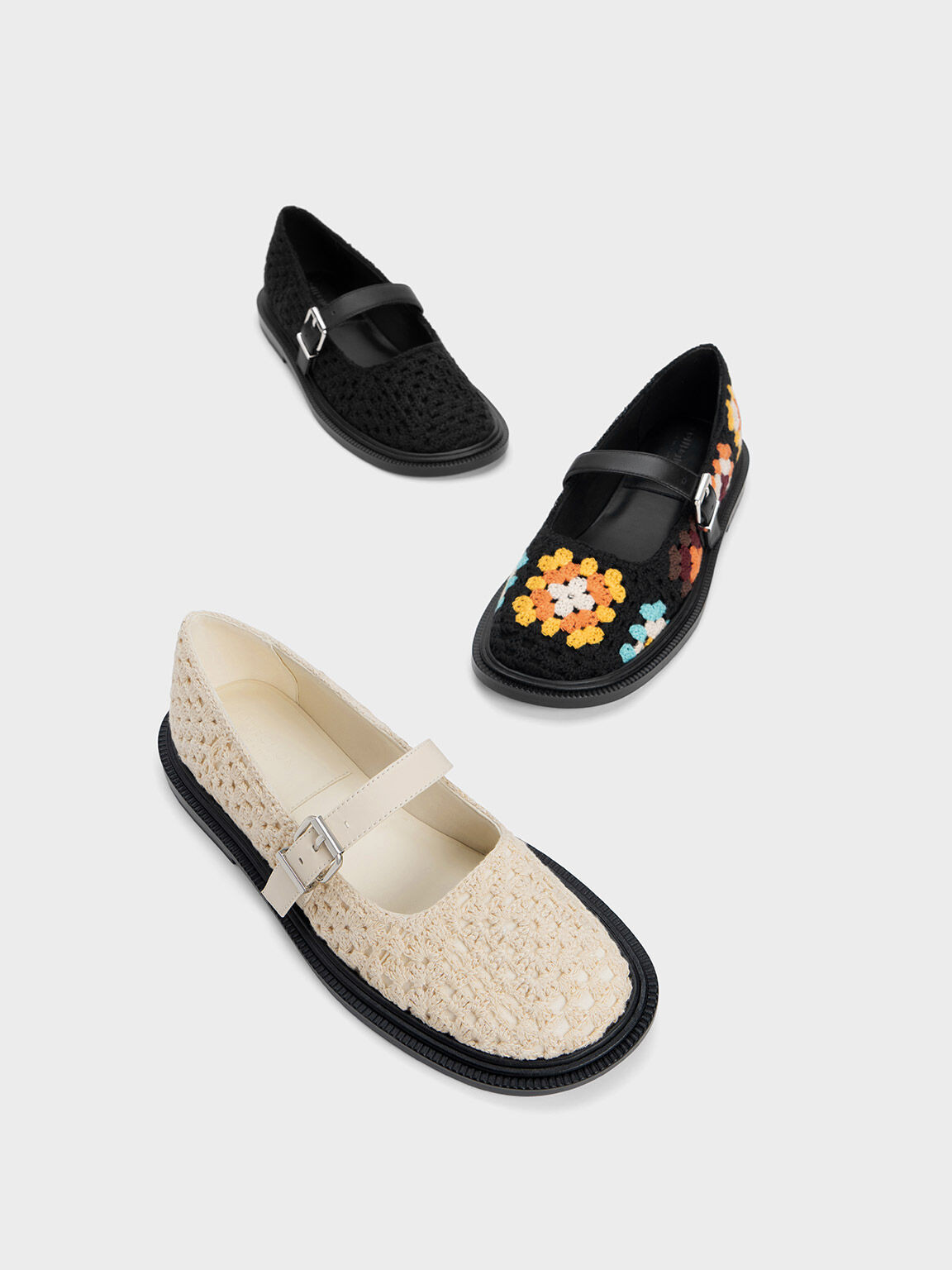 Multicoloured Crochet & Leather Mary Janes - CHARLES & KEITH US | Charles & Keith US