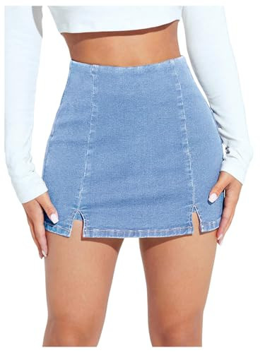 WDIRARA Women's High Waisted Mini Jean Skorts Y2k Slit Hem Bodycon Denim Skirt Shorts Light Wash Petite-M | Amazon (US)