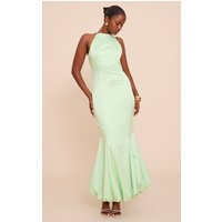 Green Satin Halterneck Puffball Maxi Dress | PrettyLittleThing US