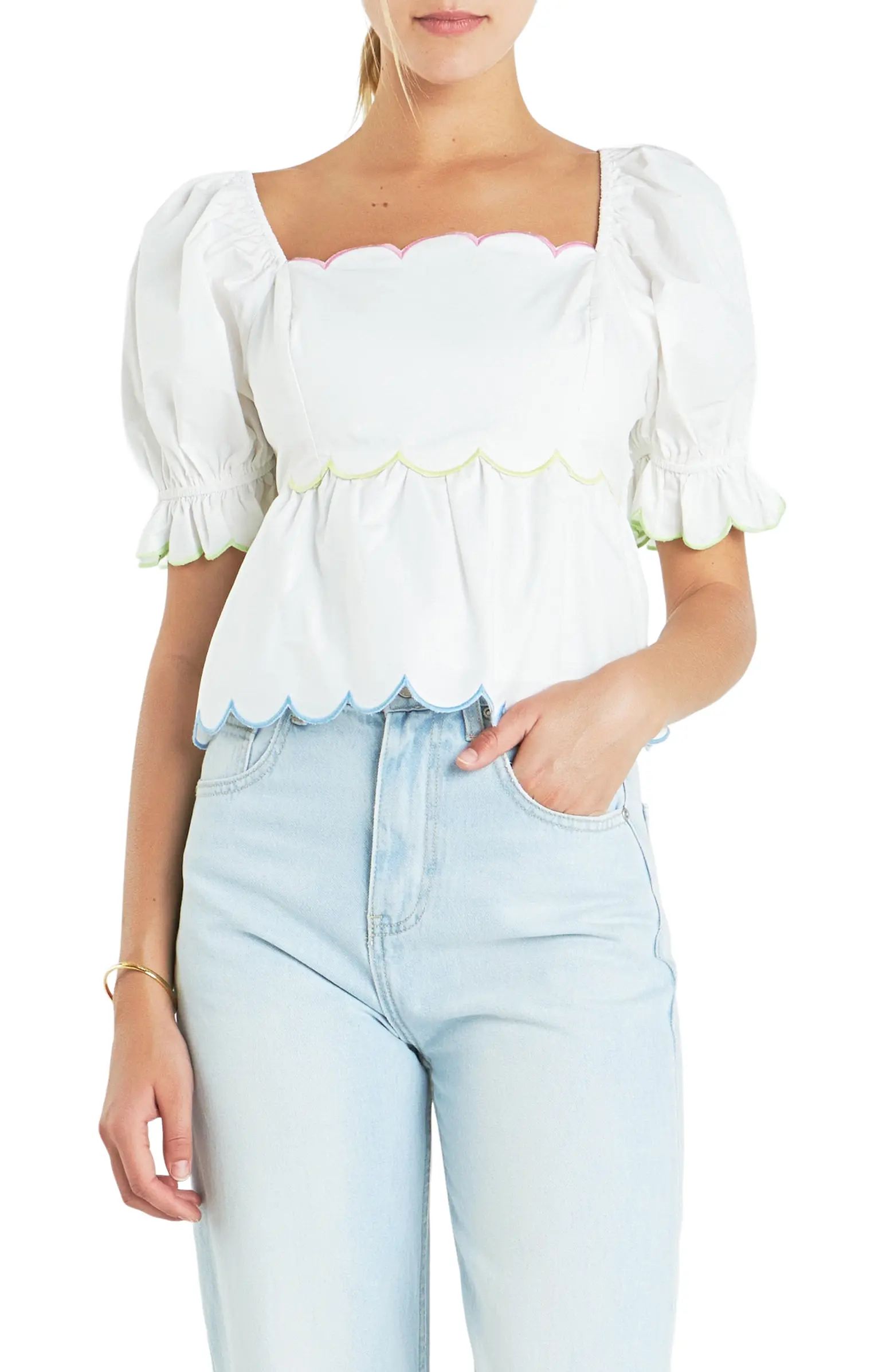 English Factory Scallop Cotton Peplum Top | Nordstrom | Nordstrom