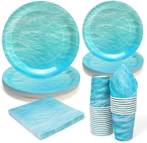 96Pcs Party Plates, Ocean Paper Plates and Napkins Sets Party Supplies for Ocean Sea Theme Birthd... | Amazon (US)