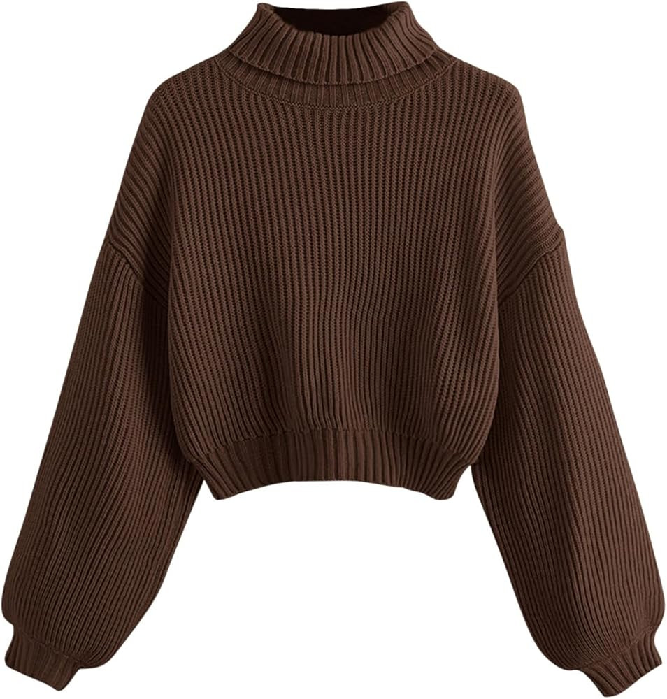 WDIRARA Women's Mock Turtleneck Chunky Sweater Lantern Long Sleeve Pullover Knit Tops | Amazon (US)