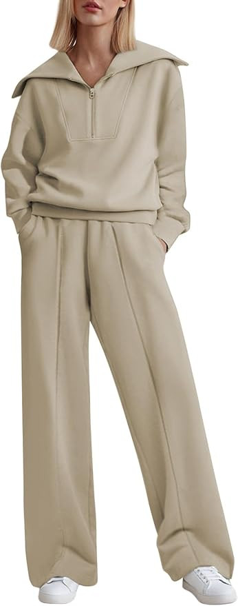 Aleumdr Two Piece Outfits Half Zip Sweatshirt Sweatsuit Lounge Sets for Women Matching Set Wide L... | Amazon (US)