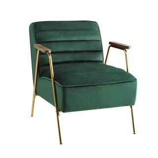 Art Leon Calypso Dark Green Velvet Ribbed Accent Oak Arm Chair with Metal Frame SF006-Dark Green ... | The Home Depot