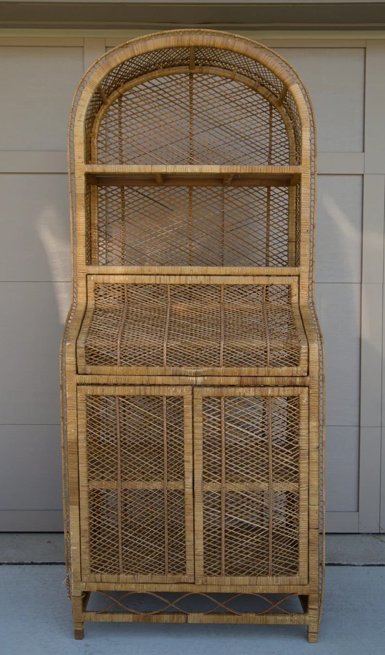 Vintage Rattan Cabinet/ Wicker Hutch/etagere Shelving Cabinet/bookcase - Etsy | Etsy (US)