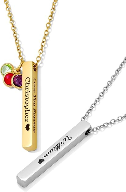 Custom Engraved 3D Vertical Pillar Bar Necklace – Personalized Name Pendant – 1 to 4 Sides ... | Amazon (US)