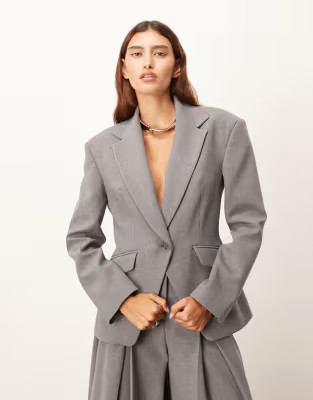 ARRANGE co-ord premium tailored blazer with cinched waist in grey - GREY | ASOS (Global)