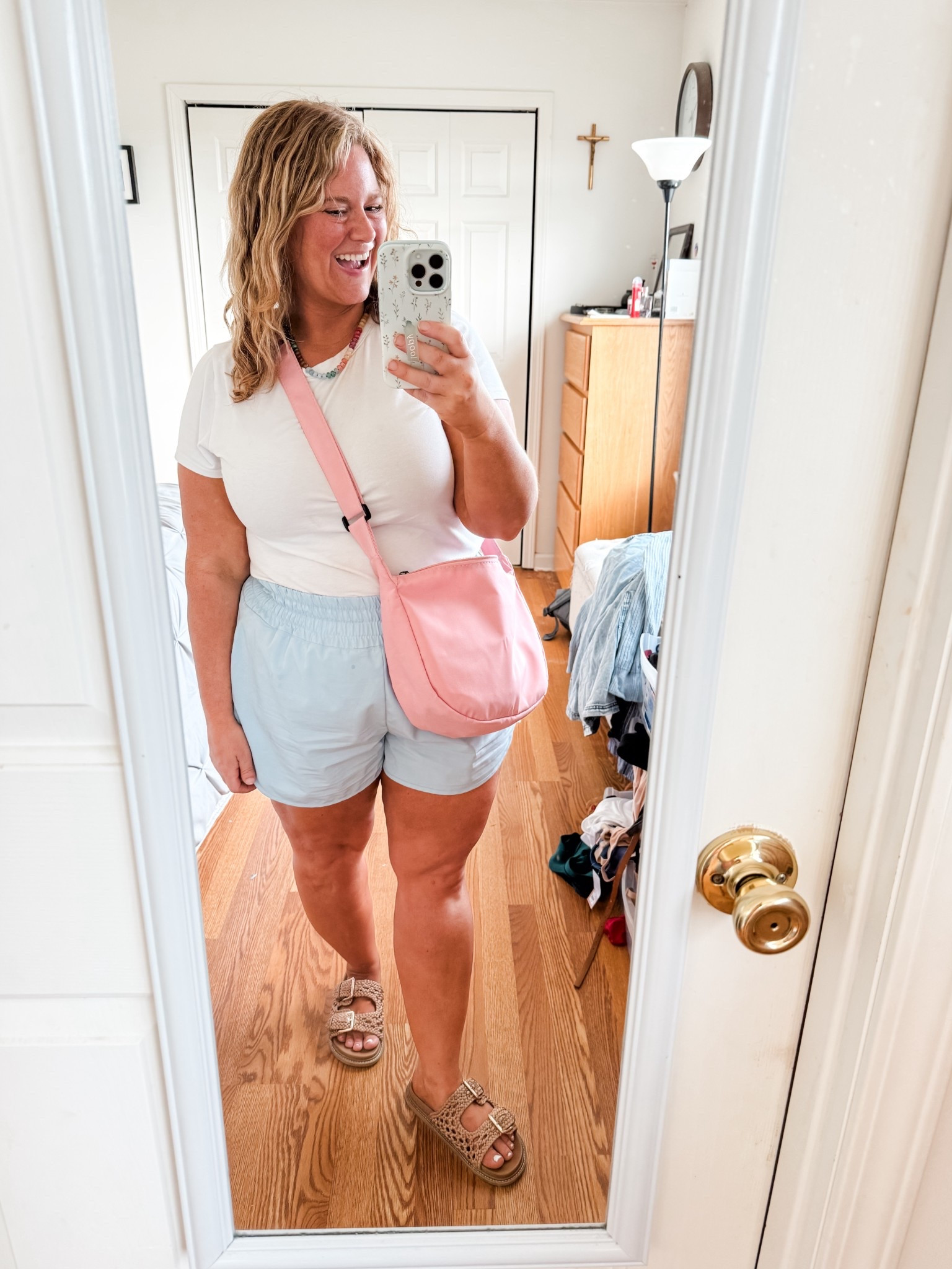 Wearing an XL in my tee & am XXL in shorts.  I love that these shorts don’t ride up on me- I’d size up one! And then this pink bag is so fun!

#LTKMidsize #LTKFindsUnder50 #LTKSeasonal