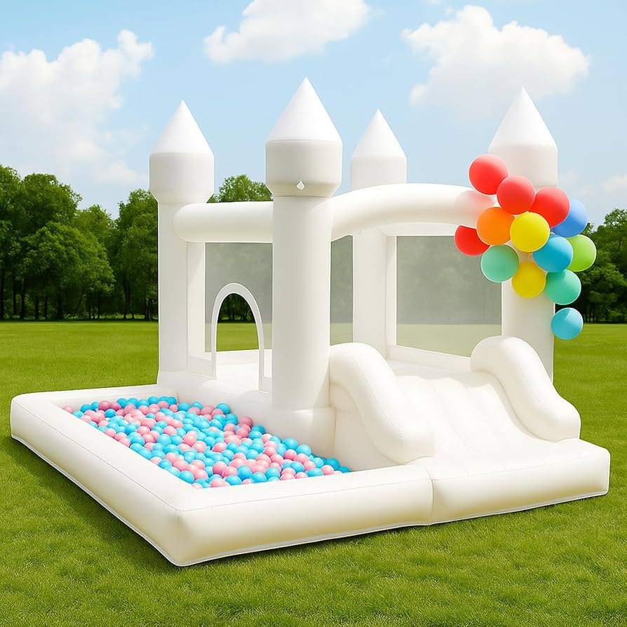 NBSPORT White Bounce House with Ball Pit, Bouncy Castle for Kids,9x9x7FT | Amazon (US)