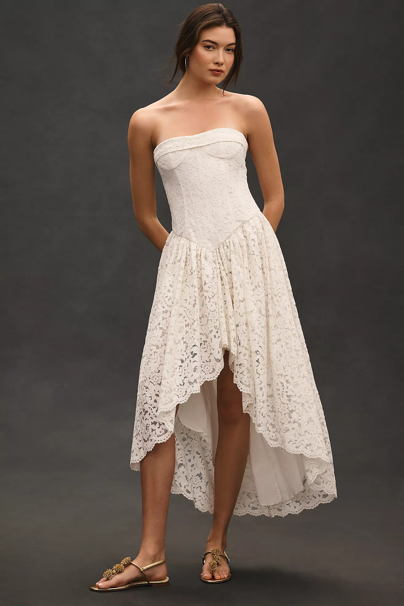 Bardot Felicidad Strapless Lace High-Low Dress | Anthropologie (US)