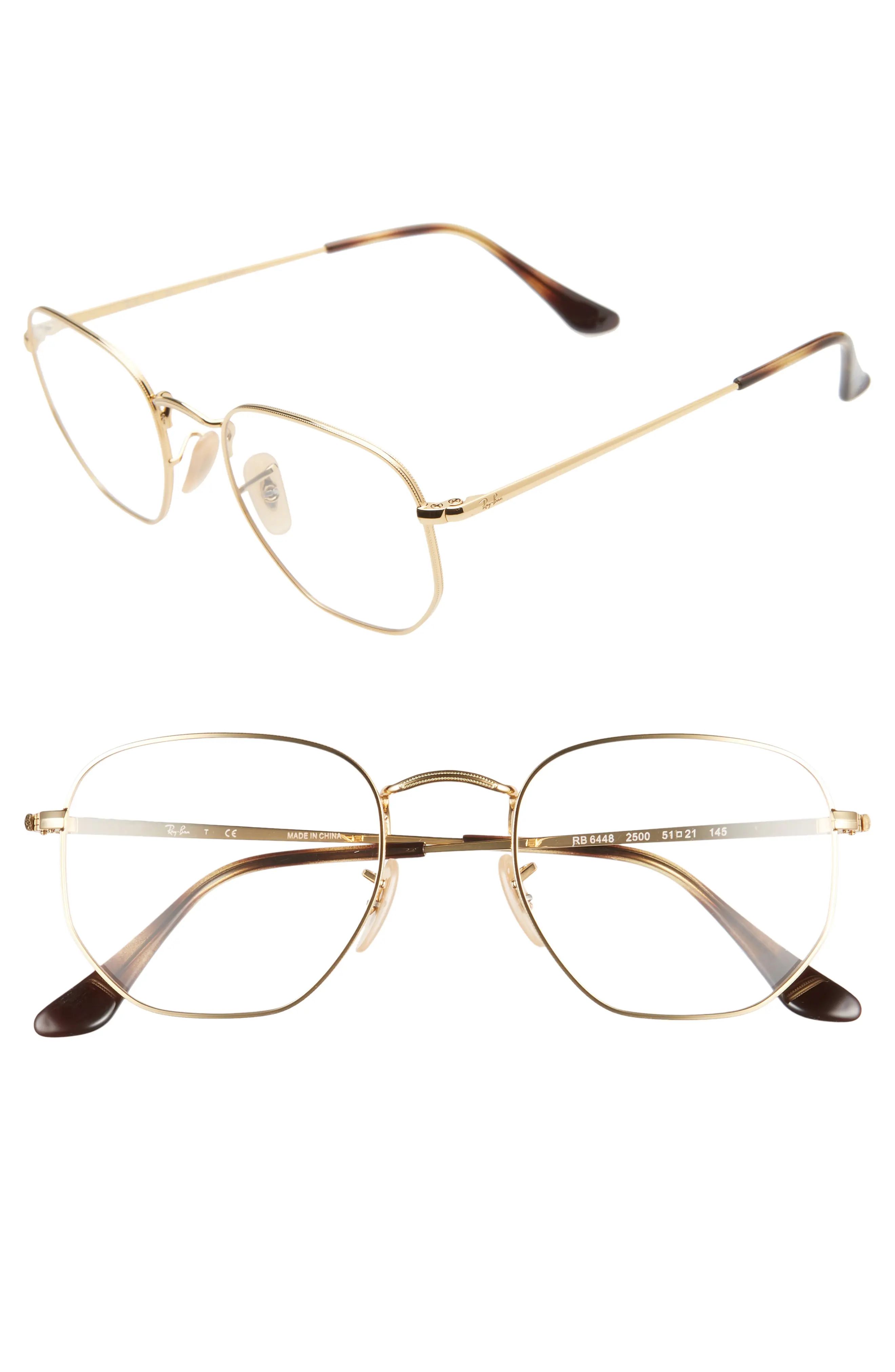 Women's Ray-Ban 51mm Round Optical Glasses - Gold | Nordstrom