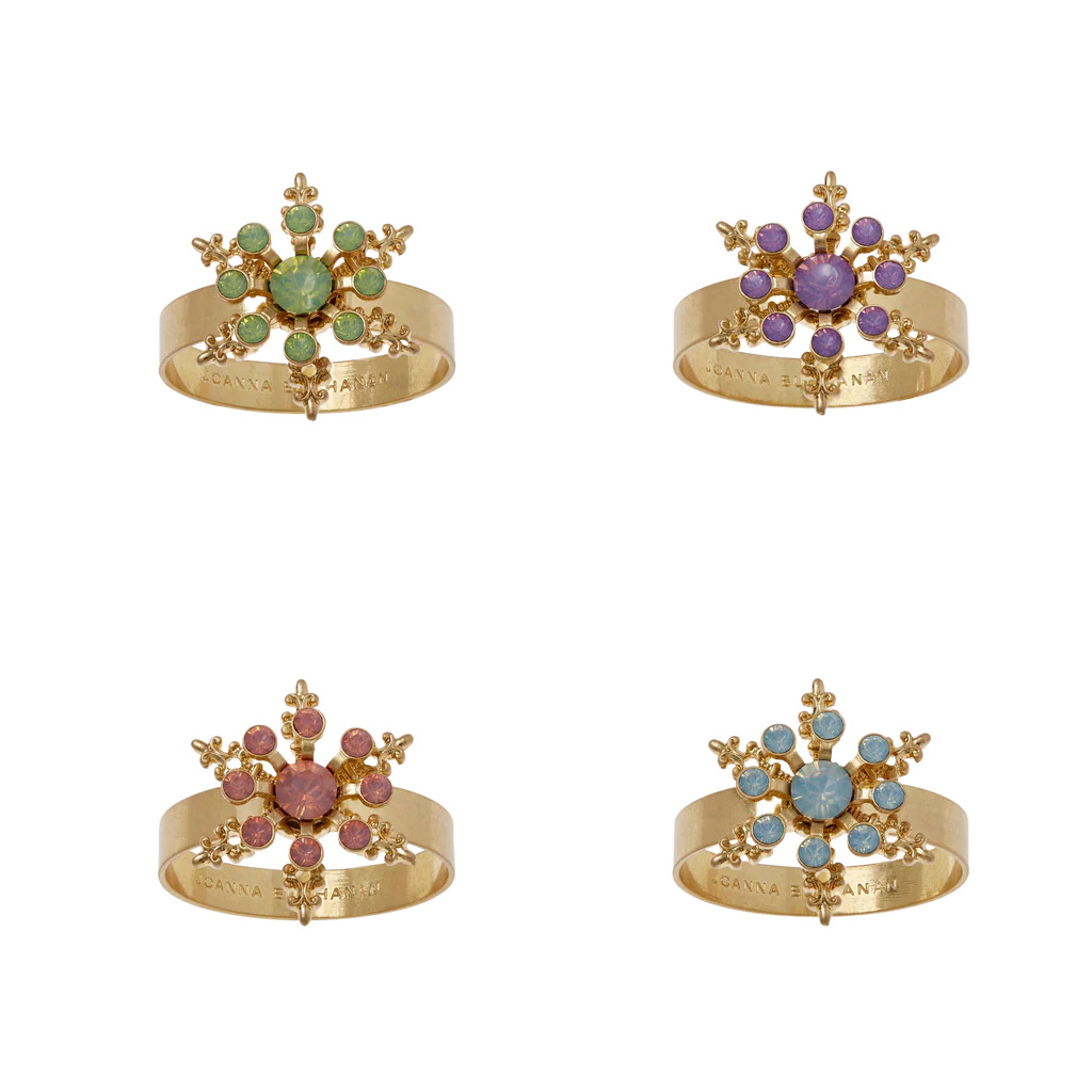 Classic Snowflake Skinny Napkin Rings in Pastel, Set of Four | Over The Moon