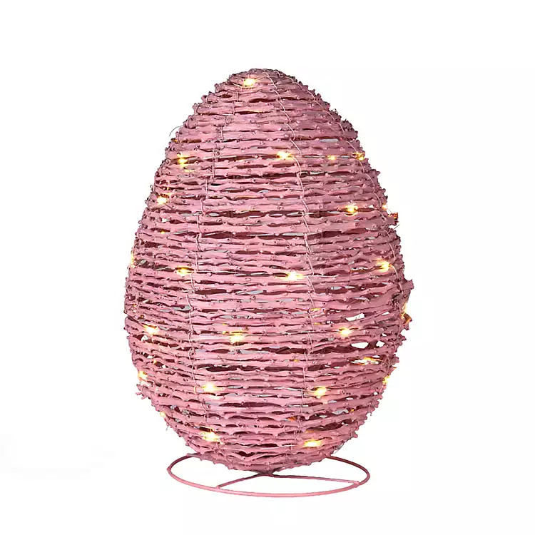 New! LED Pink Woven Rattan Egg, 13 in. | Kirklands