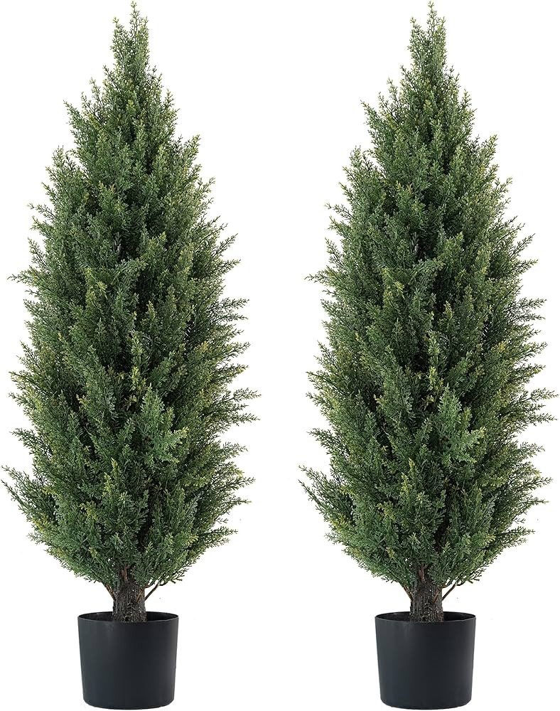 3.5ft Artificial Topiary Trees Set of 2 Faux Cedar Trees UV Resistant Bushes Potted Plants Artifi... | Amazon (US)