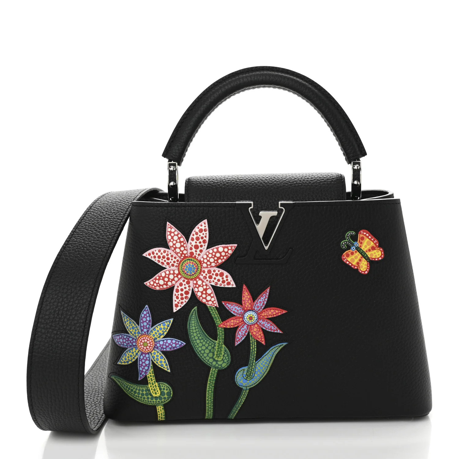 LV X YK Taurillon Inlaid Kusama Flowers Capucines BB Black | FASHIONPHILE (US)