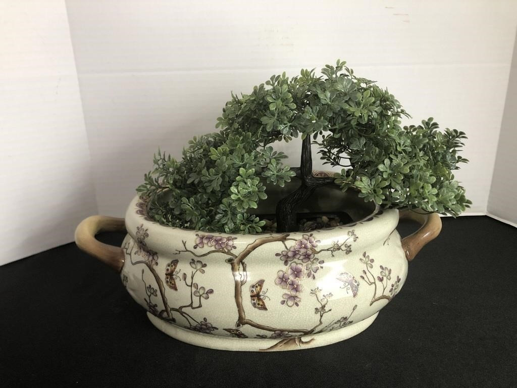 Vintage Dogwood and Butterflies Ceramic Footbath Planter Faux Bonsai Tree | eBay US