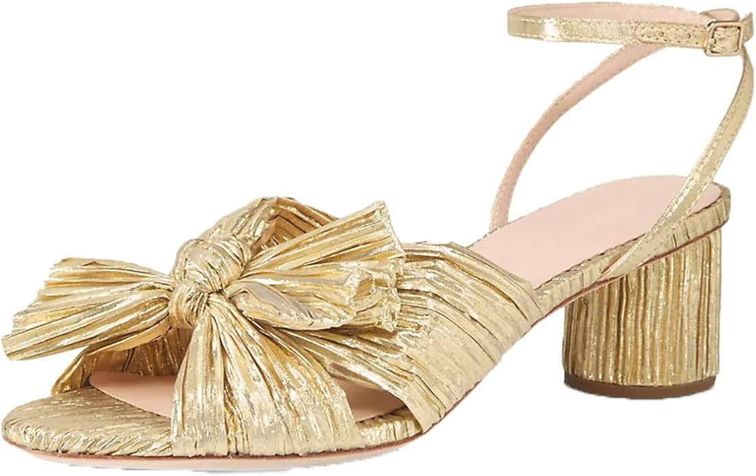 Mattiventon Womens Bowknot Heeled Sandals Bridal Wedding Open Toe Ankle Strap Chunky Heeled Sanda... | Amazon (US)