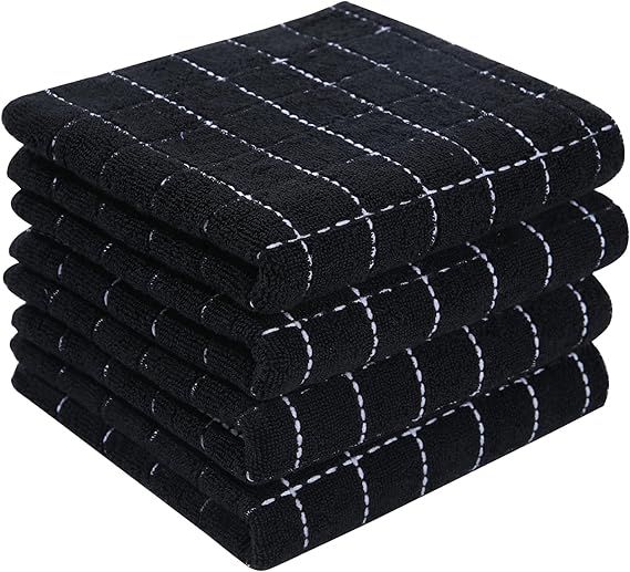 Homaxy 100% Cotton Terry Kitchen Towels(Black, 13 x 28 inches), Checkered Designed, Soft and Supe... | Amazon (US)