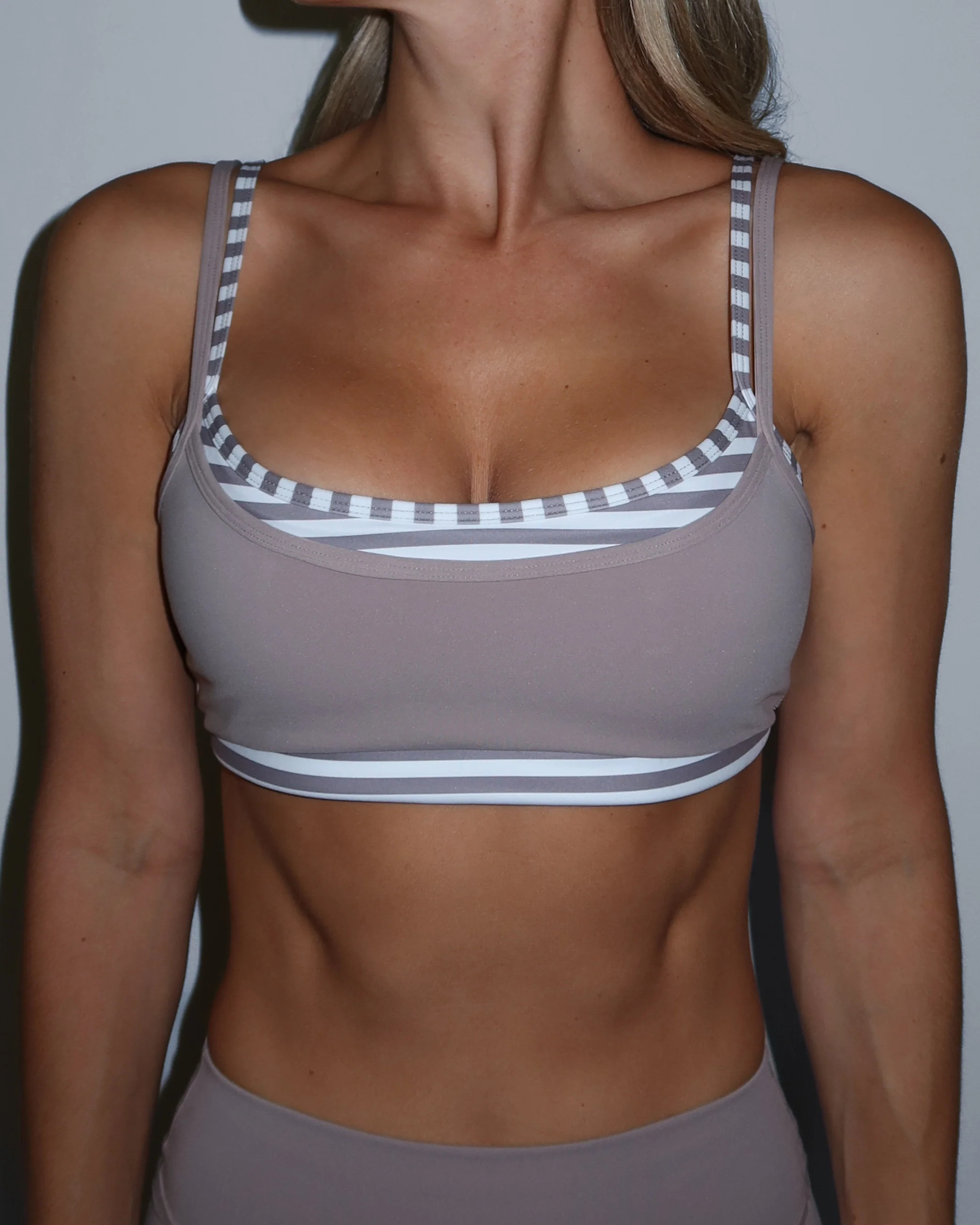 Double Layer Scoop Bra - Truffle & Stripes | Liaison the Label